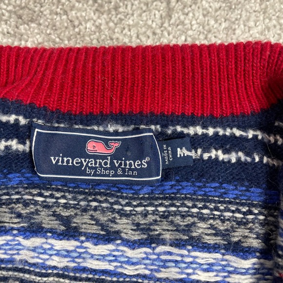 Vineyard Vines Sweater Mens Medium Marlin Fair Isle Birds Eye Wool Alpaca Zip - Picture 3 of 13